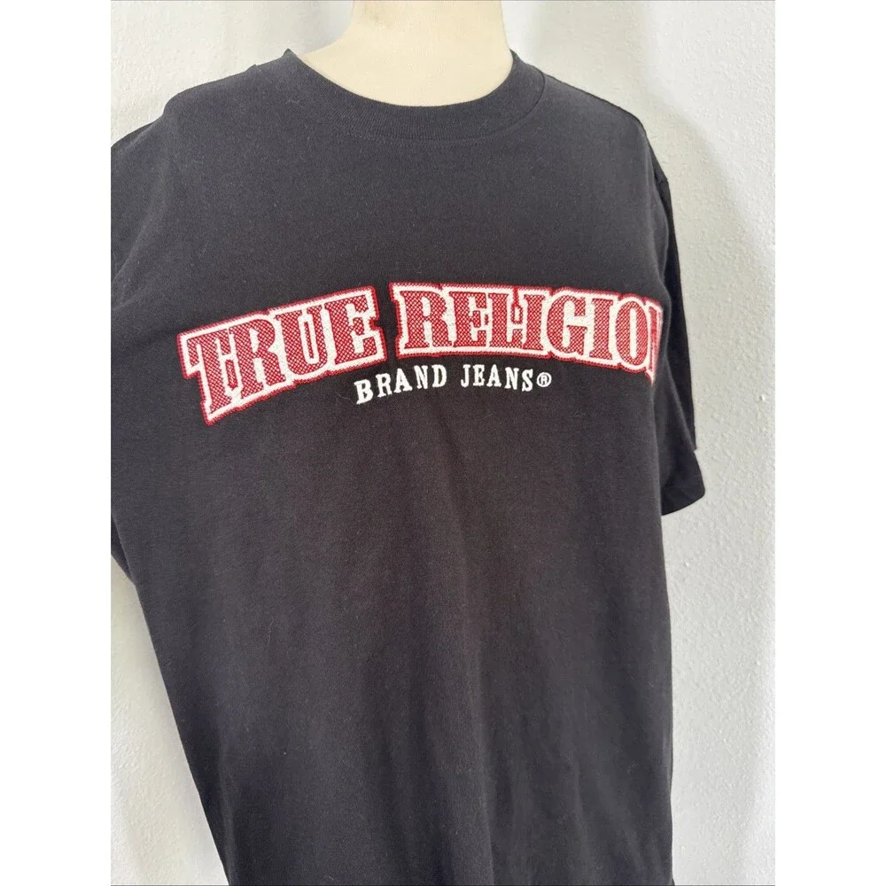 True Religion Jeans‎ T shirt Mens M Black Embroidered Logo Preppy